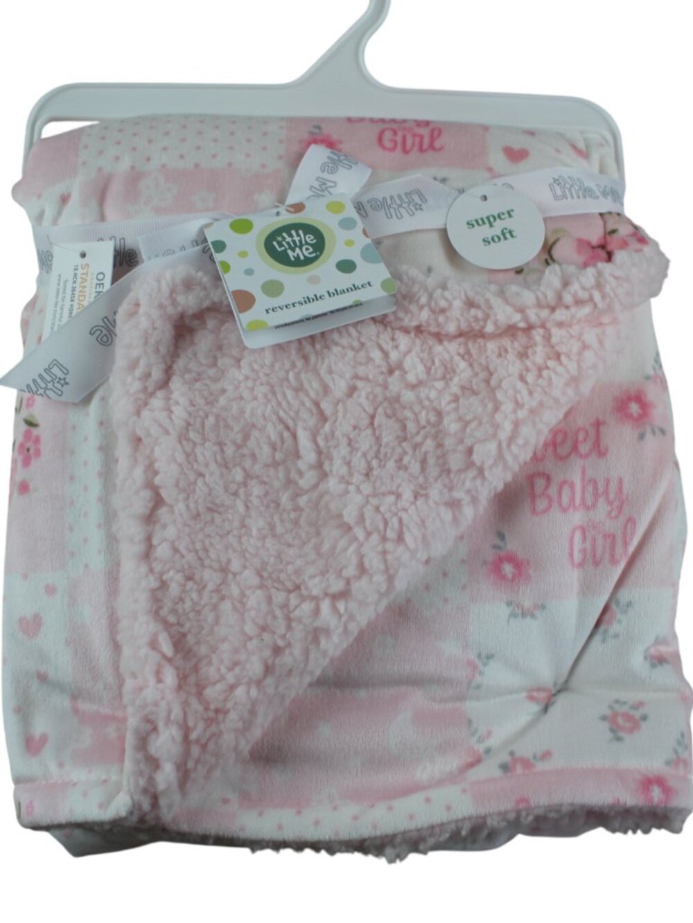 Little Me Baby Blanket Sweet Baby Girl White Pink Sherpa Fleece Floral Dot NWT